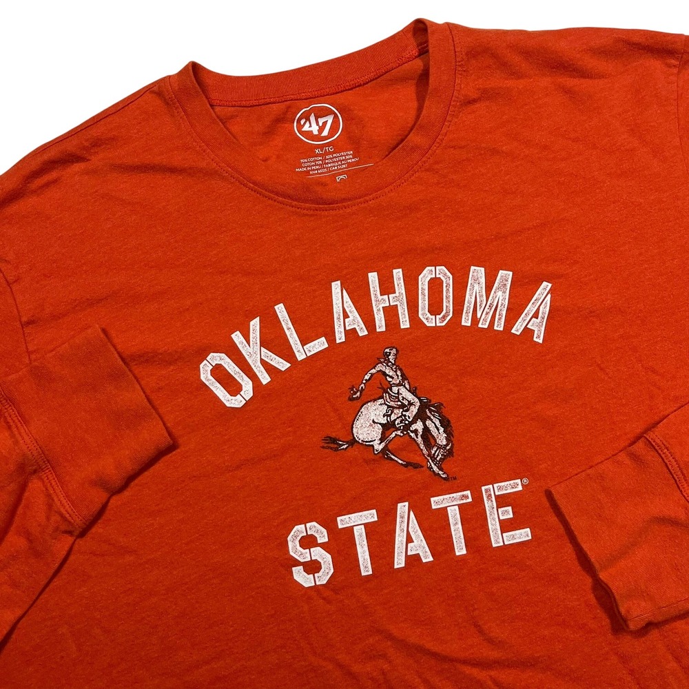 '47 Oklahoma State T-Shirt Mens XL Orange Long Sleeve Graphic NCAA Cowboys *Flaw